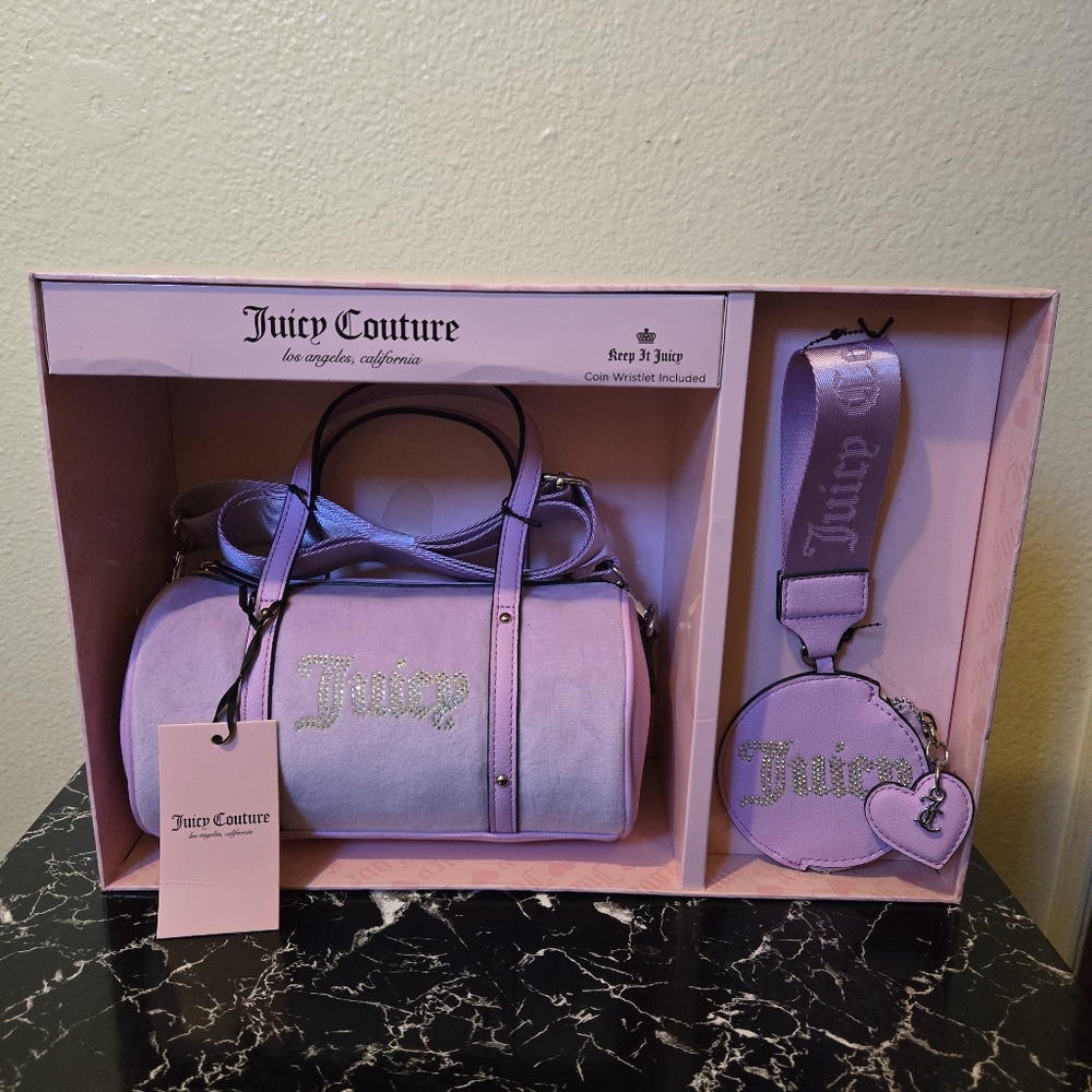Juicy Couture Orchid Bouquet Barrel Bag with matching wristlet Set